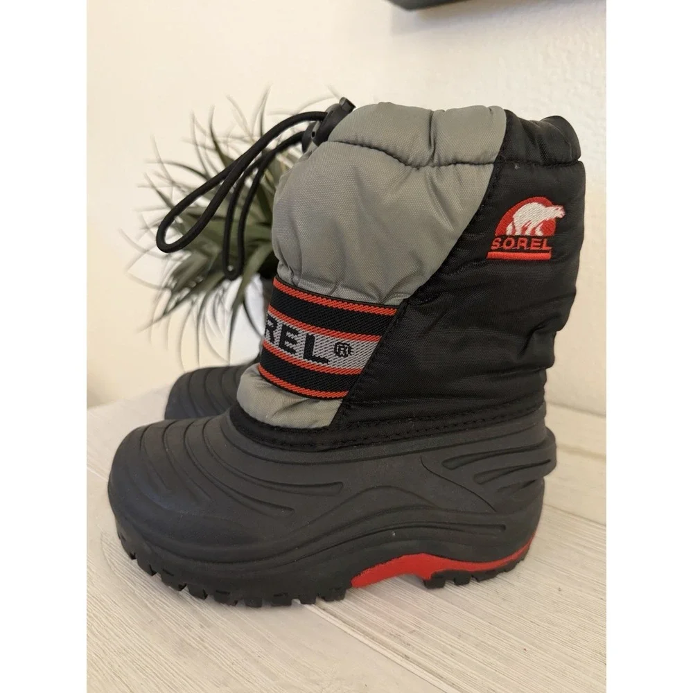 Sorel Snow Boots Black‎ Red Insulated Winter Snowboard Youth Size 10 Waterproof